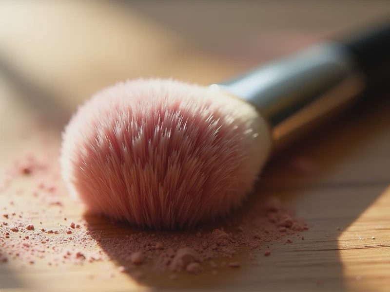 A medium-sized synthetic fiber makeup brush with extremely dense bristles shaped in a perfect dome.