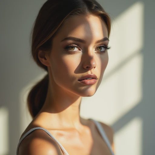 A woman’s bust portrait in soft natural light.