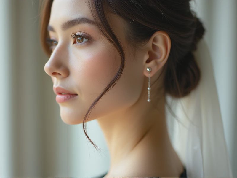 A close-up half-length portrait of a bride in soft natural light.