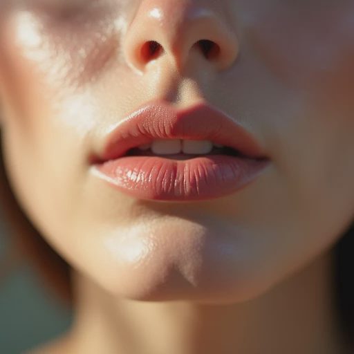 Shoot the model’s lower face under natural light.