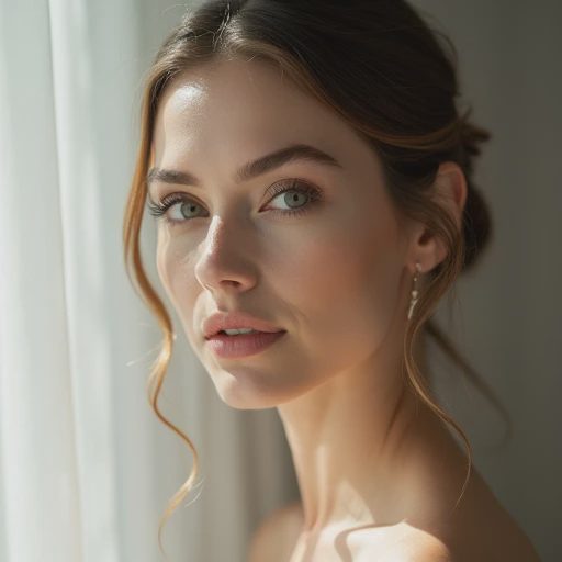 A bride’s side half-length portrait in soft natural light.
