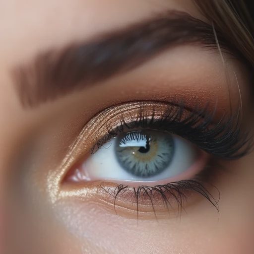 Close-up shot of the model’s eye makeup details.