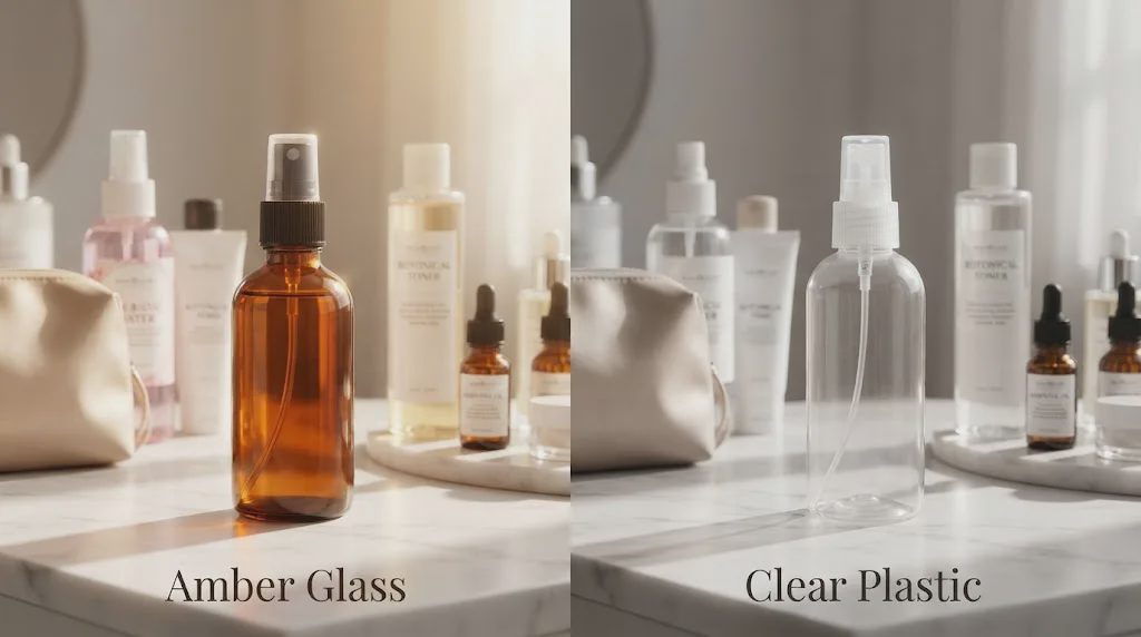 Comparison between glass bottles and plastic bottles.