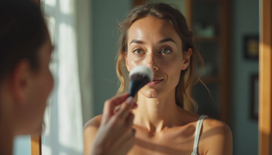 Visual context for holographic spf foundation buffing brush
